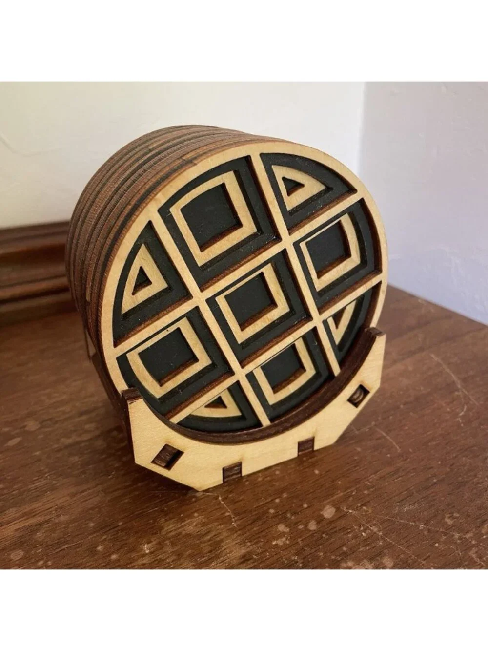 Baltic-by-Design Handmade Wood Coasters Set Of 4 Laser Cut Geometric Artisan